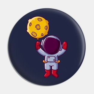 Cute Astronaut Flying with Moon Balloon Cartoon Pin