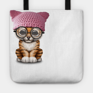 Cute Tiger Cub Wearing Pussy Hat Tote