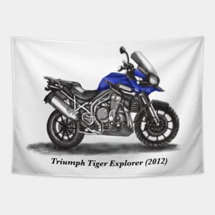Drawing of Retro Classic Motorcycle Triumph Tiger Explorer Tapestry