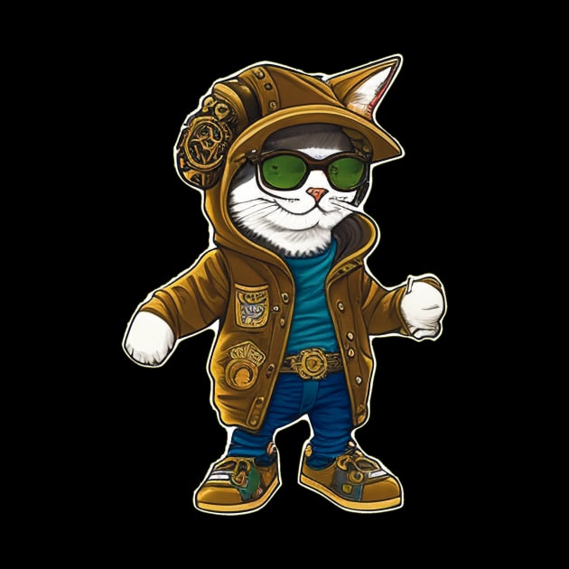 Steampunk Cat in Goggles and Jacket by ImaginativeInkPOD