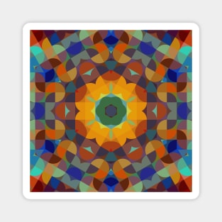 Retro Mandala Flower Blue Orange and Green Magnet