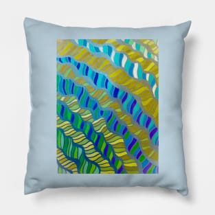 Waves of Blue, Yellow & Green Pillow