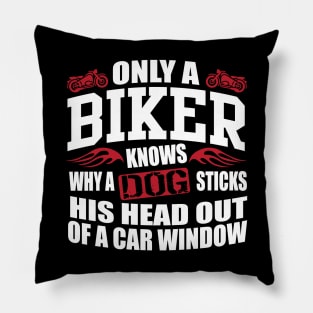 Biker sticks head out of window Pillow