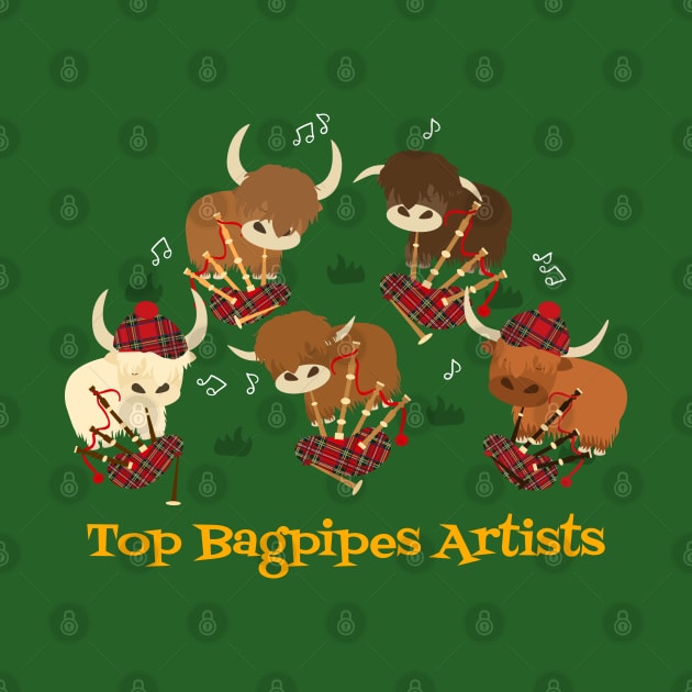 Top Highland Cattle Bagpipes Artists - Pipe Band by LulululuPainting