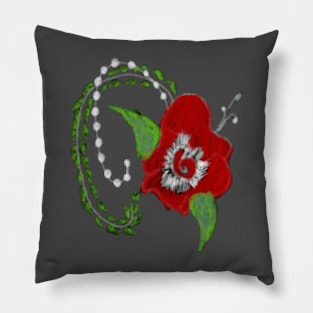 Red rose and green branches Pillow