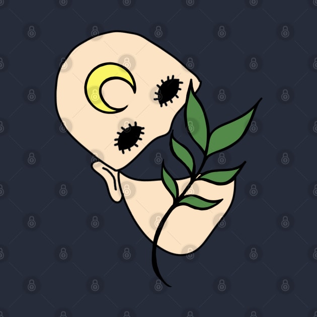 Surreal Black Eyed Plant Person with Crescent Moon Face Tattoo by Tenpmcreations