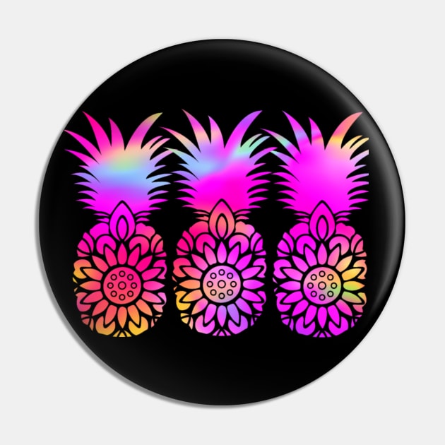 Hot Pink Pineapples: Rainbow Boho Holographic Trippy Hippie Mandala Pin by ThePinkPrincessShop