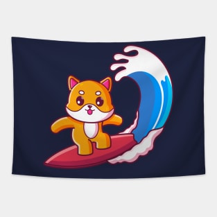 Cute shiba inu surfing summer vacation Tapestry