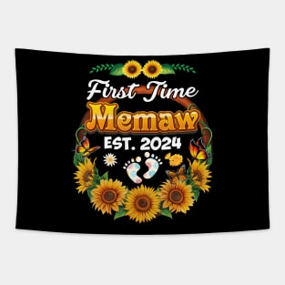 Est 2024 First Time Memaw New Mom Baby Sunflower Tapestry