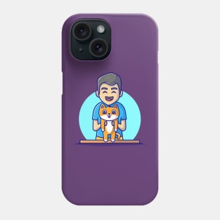 Cute Male With Cat Cartoon Vector Icon Illustration Phone Case