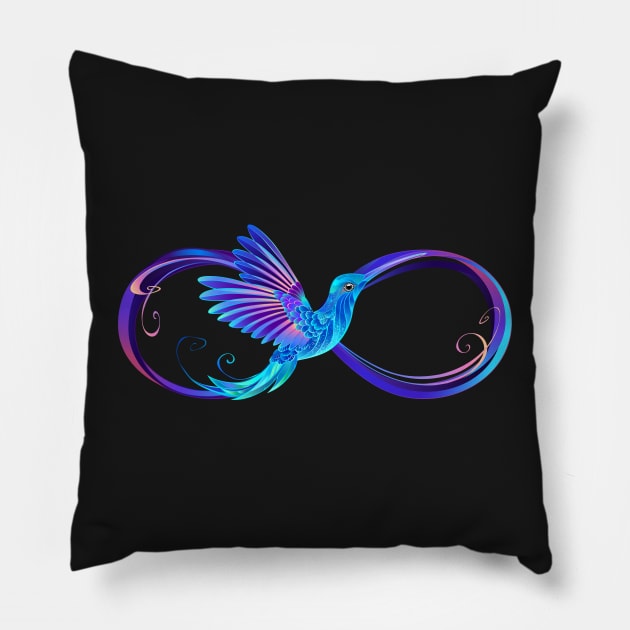 Infinity symbol with glowing hummingbird Pillow by Blackmoon9