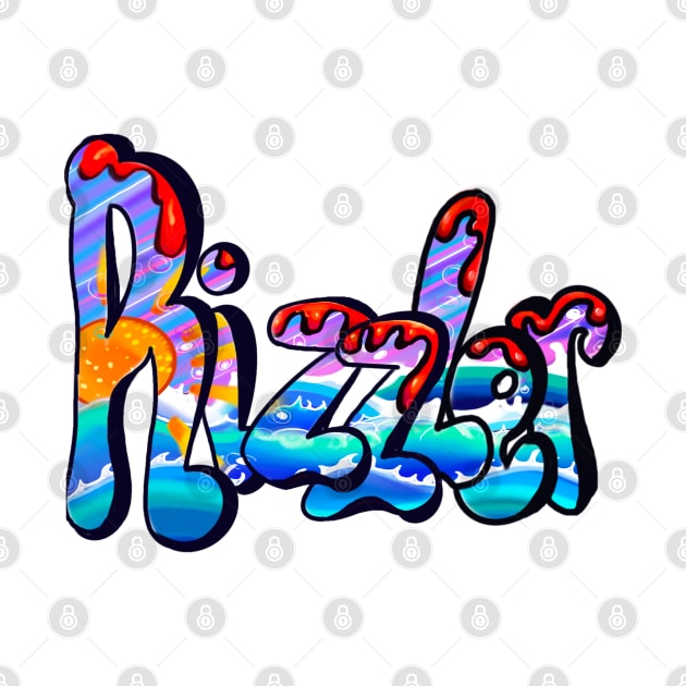 Rizzler graffiti humor urban street slang text with orange drips by Artonmytee