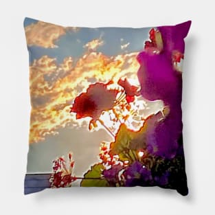 Sunset Through Flowers Pillow