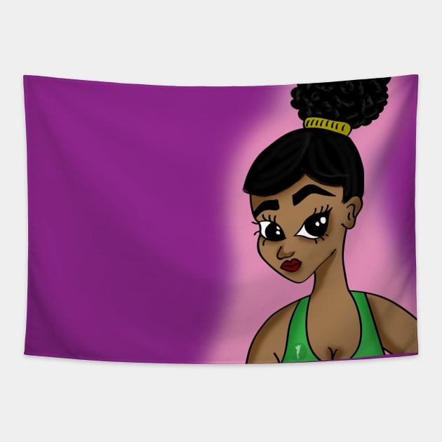 Cute black girl anime style art Tapestry by Spinkly Creations 