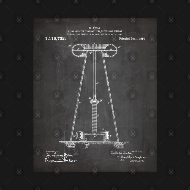 Tesla Transmitter Patent - Electrician Maker Workshop Art - Black Chalkboard by patentpress