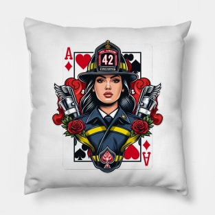 Woman Firefighter Playing Card Ace Of Diamonds Pillow