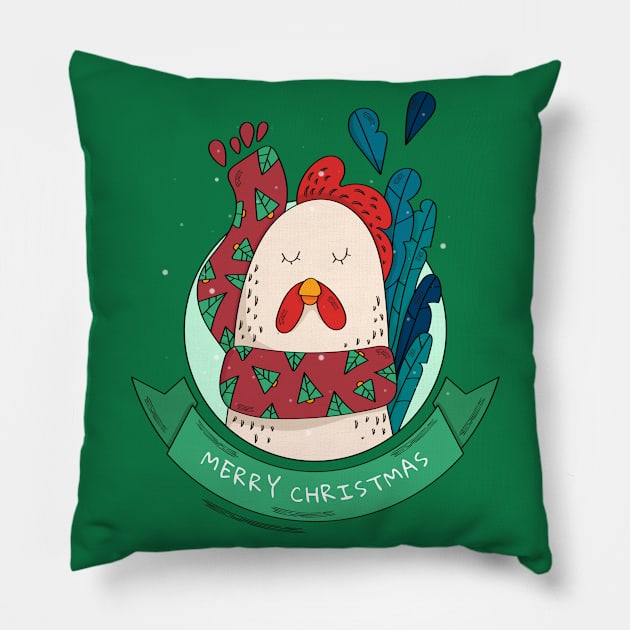 Merry Christmas Rooster Pillow by letnothingstopyou