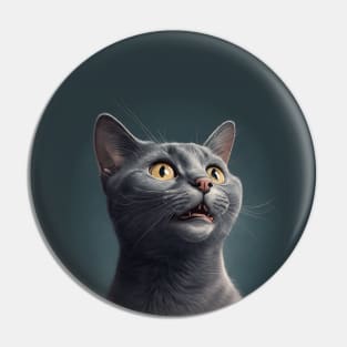 Illustration of handsome grey haired cat looking to the side Pin