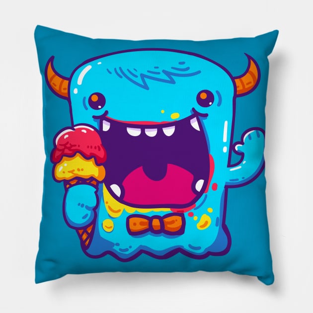 Blue Monster 2 Pillow by borneoliveco