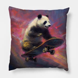 Panda Skateboarding - Pastel Watercolor Pillow