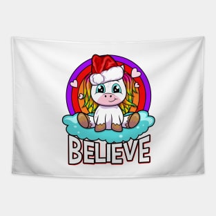 Believe - Christmas Santa Unicorn Tapestry