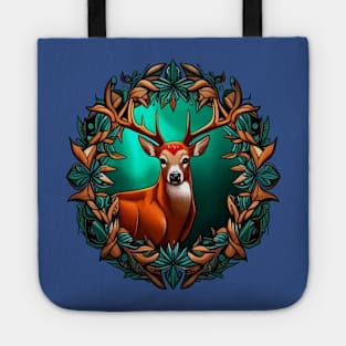 A White Tailed Deer Surrounded By A Wreath Of Mountain Laurel Tattoo Art Tote