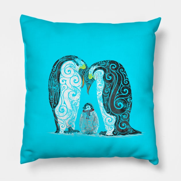 Swirly Penguin Family Pillow by VectorInk