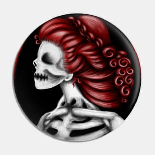 Red Skeleton Girl in Frame Cameo Pin
