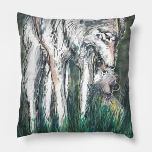 a wolf and a cub Pillow