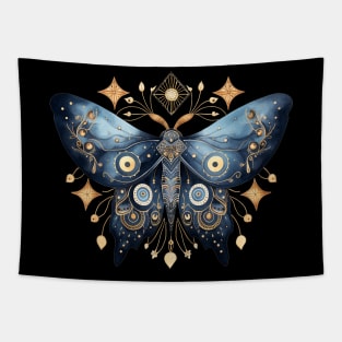 Mystical Blue and Gold Moth I Tapestry