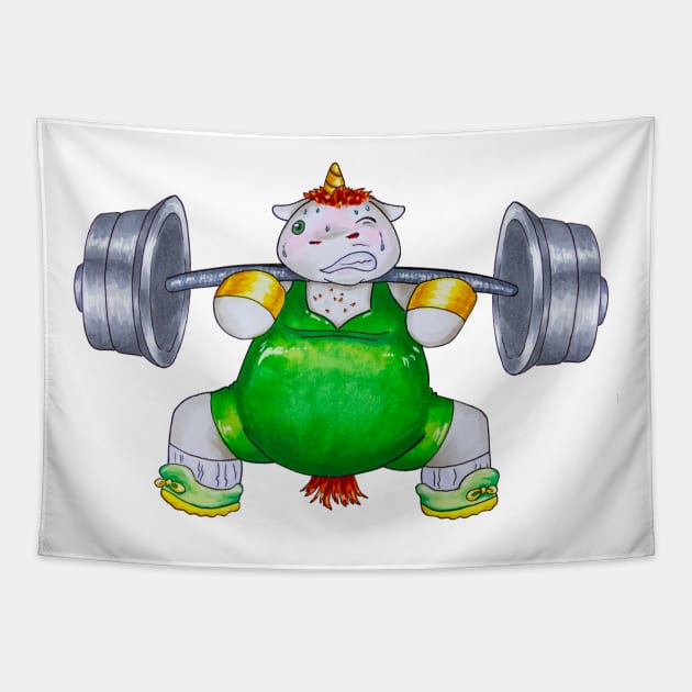 Unicorn Weight Lifter Tapestry by Thedustyphoenix