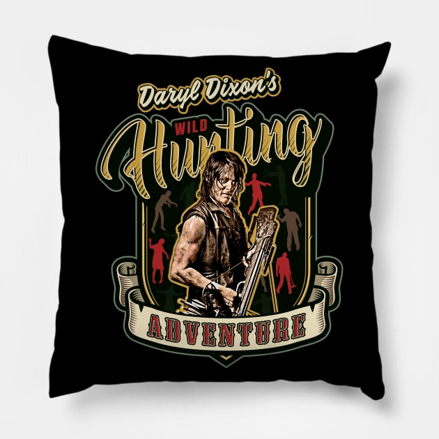 Dixon's Wild Hunting Adventure Pillow by Alema Art