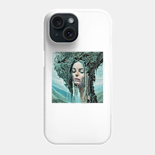 Optical illusion of portrait of pretty young woman and some nature Phone Case