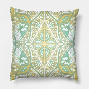 Mint & Gold Effect Diamond Doodle Pattern Pillow