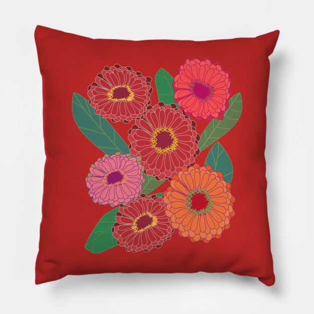 Fantasy Zinnias no. 1 Pillow by RoxanneG