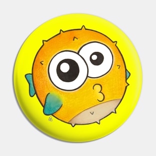 Kiss from a Pufferfish - Cute Yellow Blowfish with Big Eyes Pin