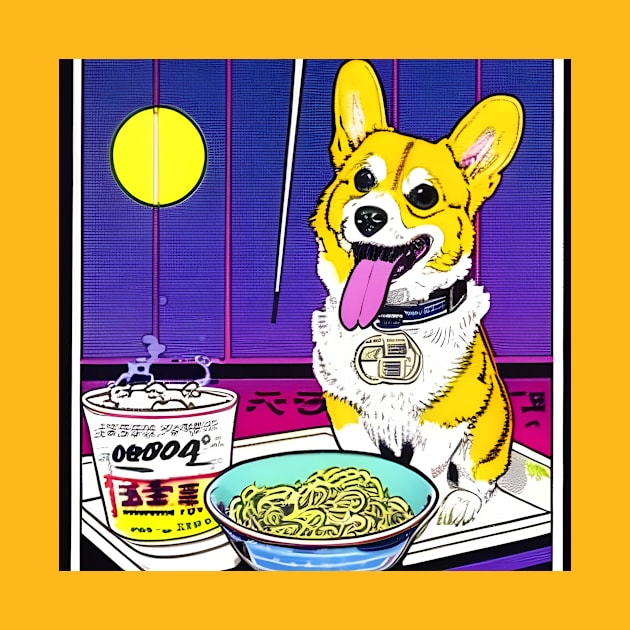 Corgi Eating Ramen Noodle Soup by Megaluxe 