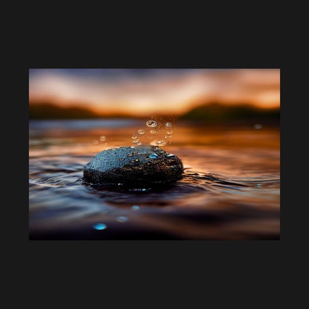 Rock In Water With Raindrops,In The Sunset, Macro Background, Close-up by Unwind-Art-Work