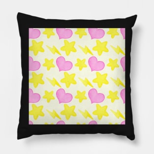 Watercolor pattern with hearts, stars and lightnings Pillow