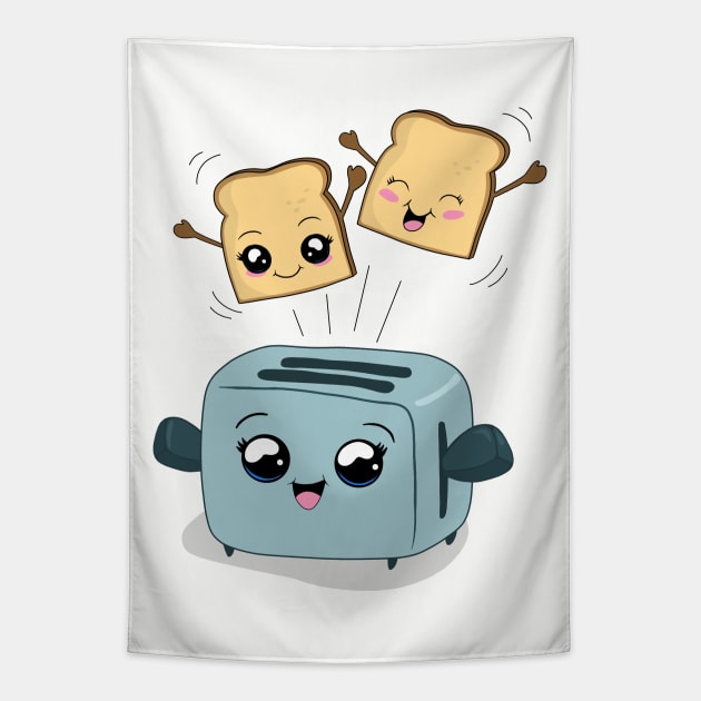 Cute Kawaii Toast and Toaster Tapestry by valentinahramov