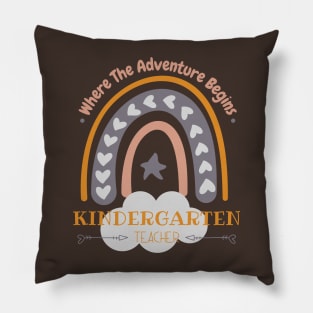 Pastel Rainbow on the cloud Kindergarten Where The Adventure Begins Pillow