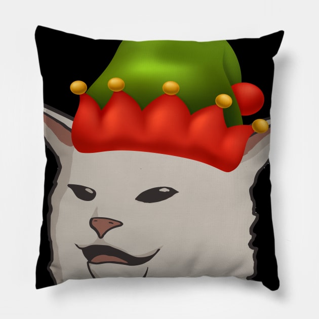 funny Woman Yelling at a Cat meme Confused Cat at Dinner Table cat Christmas edition Pillow by Amelia Emmie