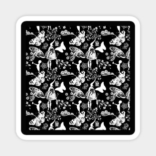 Sketch Butterflies and Flowers Black and White Pattern Magnet