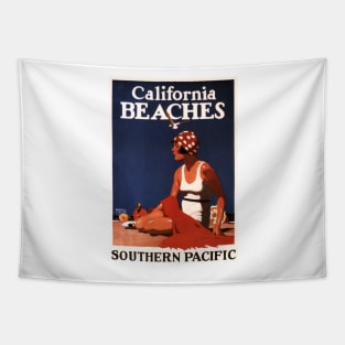 Girl on the Beach California Beaches USA America Art Deco Vintage Tourism Tapestry