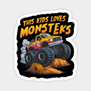 Majestic Monster Truck Conquering Dirt Mountain Magnet