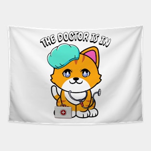 Cute orange Cat is a doctor Tapestry