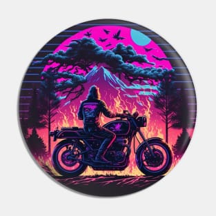 Retro Vintage Motorcycle Sunset Mountains Pin