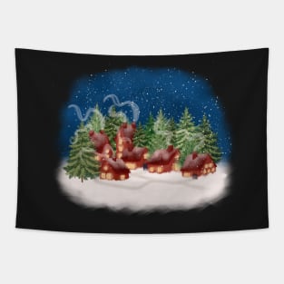 Christmas Village Illustration Tapestry