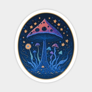 Psychedelic Mushroom Night Dream Glowing Art Style Magnet