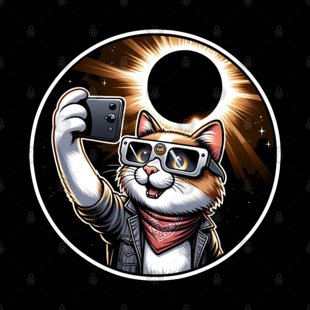 Eclipse Selfie Cat: Humorous Solar Eclipse 2024 Cartoon Cat by starryskin